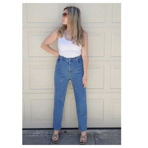 5/$100 SALE - Vintage Candy Cane Embroidered High Rise Mom Jeans